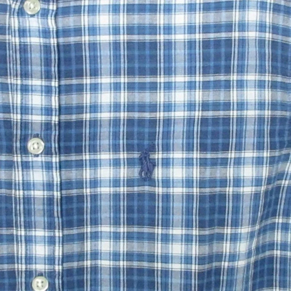 Ralph Lauren Button Down Shirt Blue Plaid Short‎ Sleeve Boys XL (18-20)